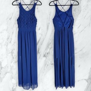 NWOT Juniors Cobalt Blue Sleeveless Long Maxi Dress Short Underskirt Zip Prom